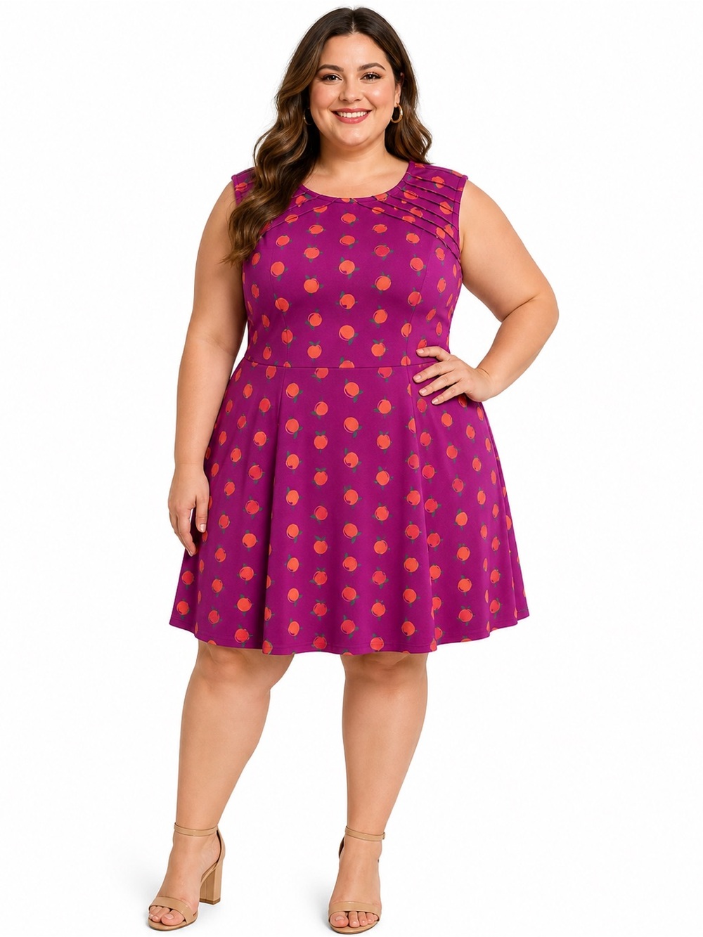 Unique Vintage Gwynnie Bee sleeveless fit-and-flare dress fruit peach print 0x